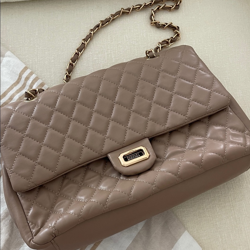 Badgley Mischka Quilted Tan Shoulder Bag